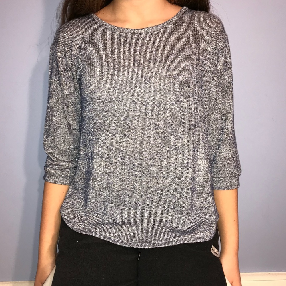 grey crochet knit sweater